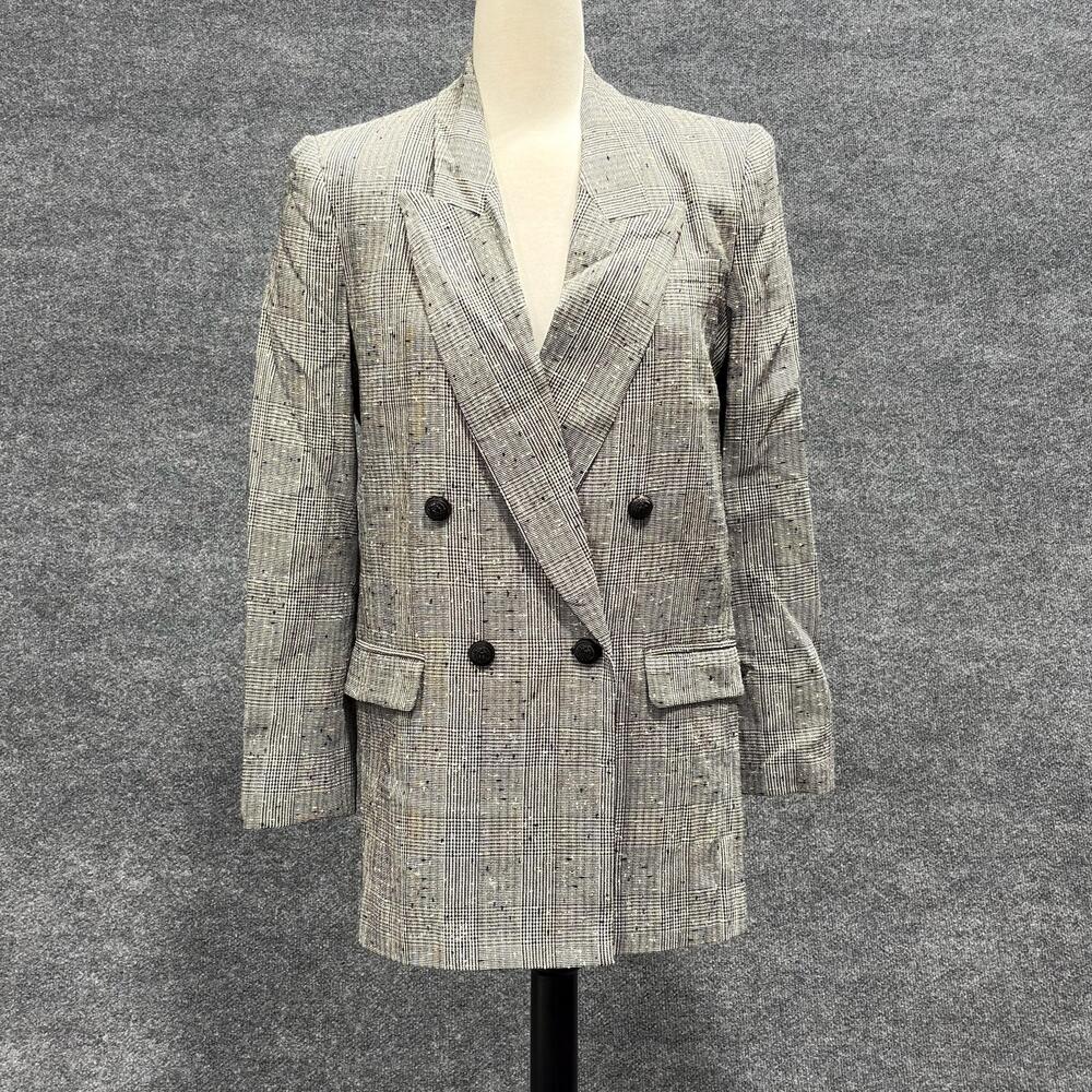 Generation Love Blazer Womens Medium Gray Penelope Plaid Double Breasted Jacket